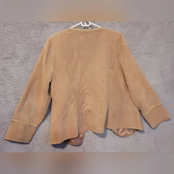 Dressbarn Women Jacket Brown Tan Light Long Sleeve Embroidered. Size 1X - Picture 3 of 8